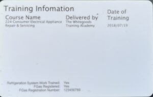 Rear of Appliance Safe Registered Card